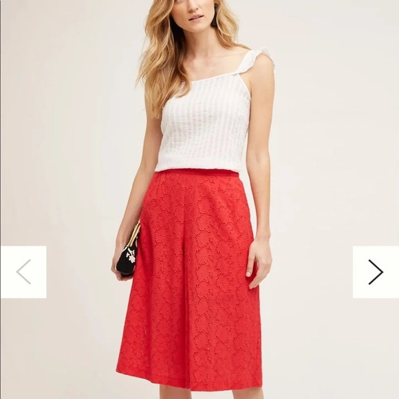 Elevenses Anthropologie Rouge Eyelet Wide-Leg Crop culottes, Women’s Size Small - Picture 1 of 12